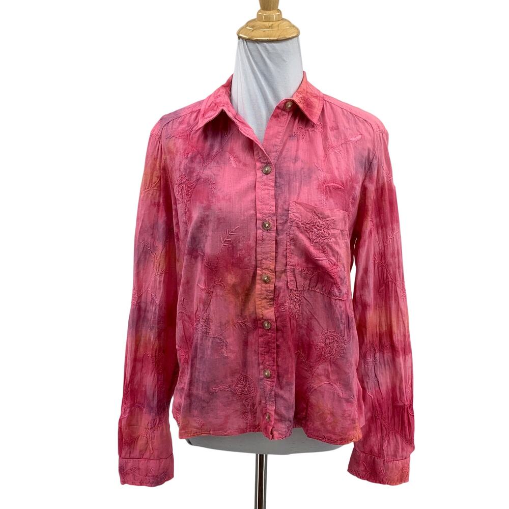Pilcro Shirt Womens XS Extra Small Punch Tie Dye Cate Embroidered Crinkled Top